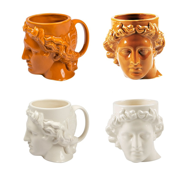 Limited Edition Apollo David Head Sculptured 3D Ceramic Milk/Coffee/Tea Mugs