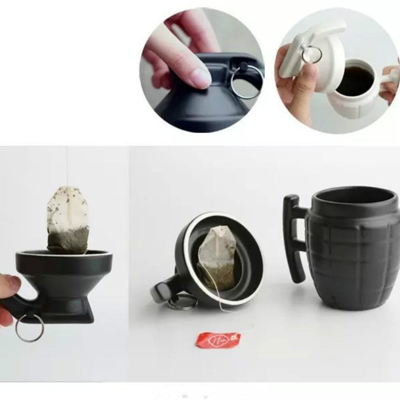 Cool Army Grenade Monolayer Ceramic Coffee/Tea Cup with Lid Ideal for Office/Personal Use