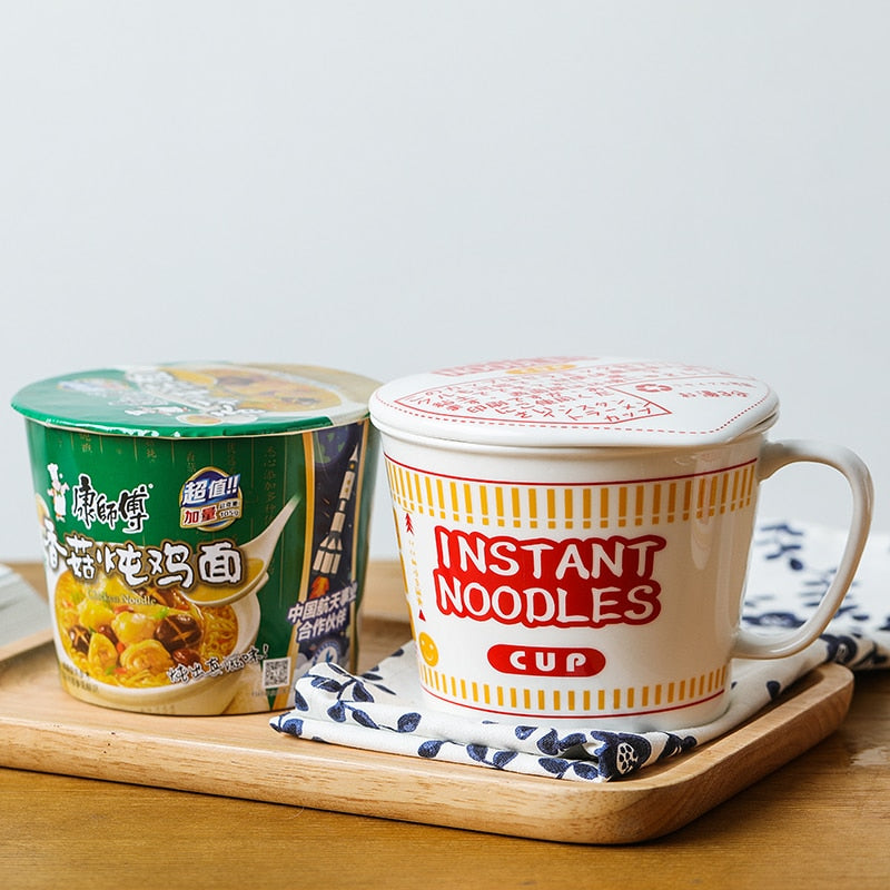 Large Pigmented Ceramic Mugs (Dormitory Bowls) with Lid - Ideal for Students