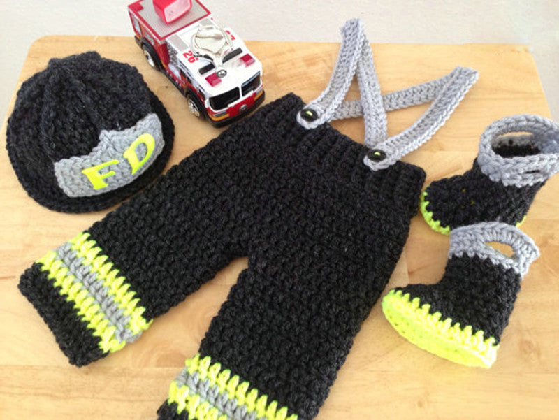 Newborn Infant Firefighter Baby Bunkers Handmade Crochet Knitted Costume - TshirtNow.net - 2