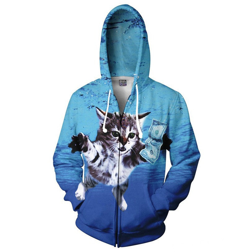 Nirvana Nevermind Kitty 3D Print Zippered Hoodie