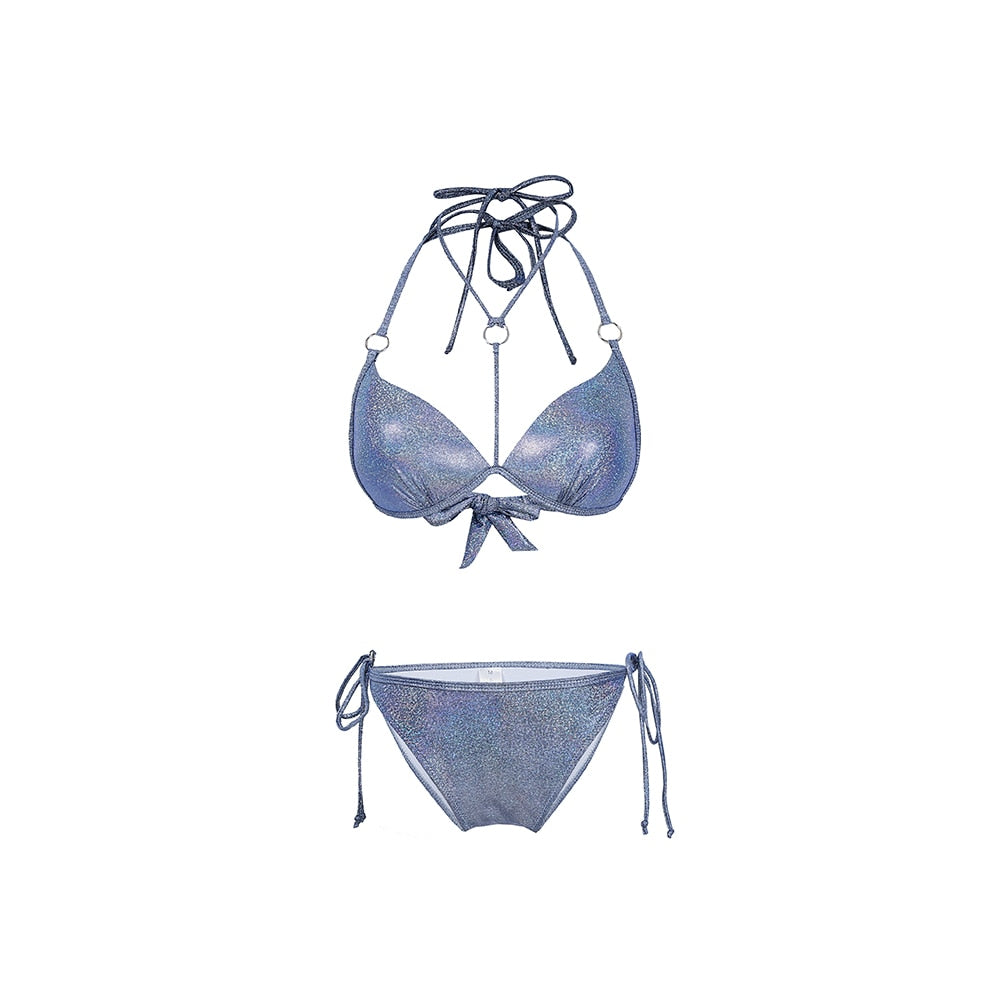 Sexy Brazilian Solid Color Bikinis Halter Top