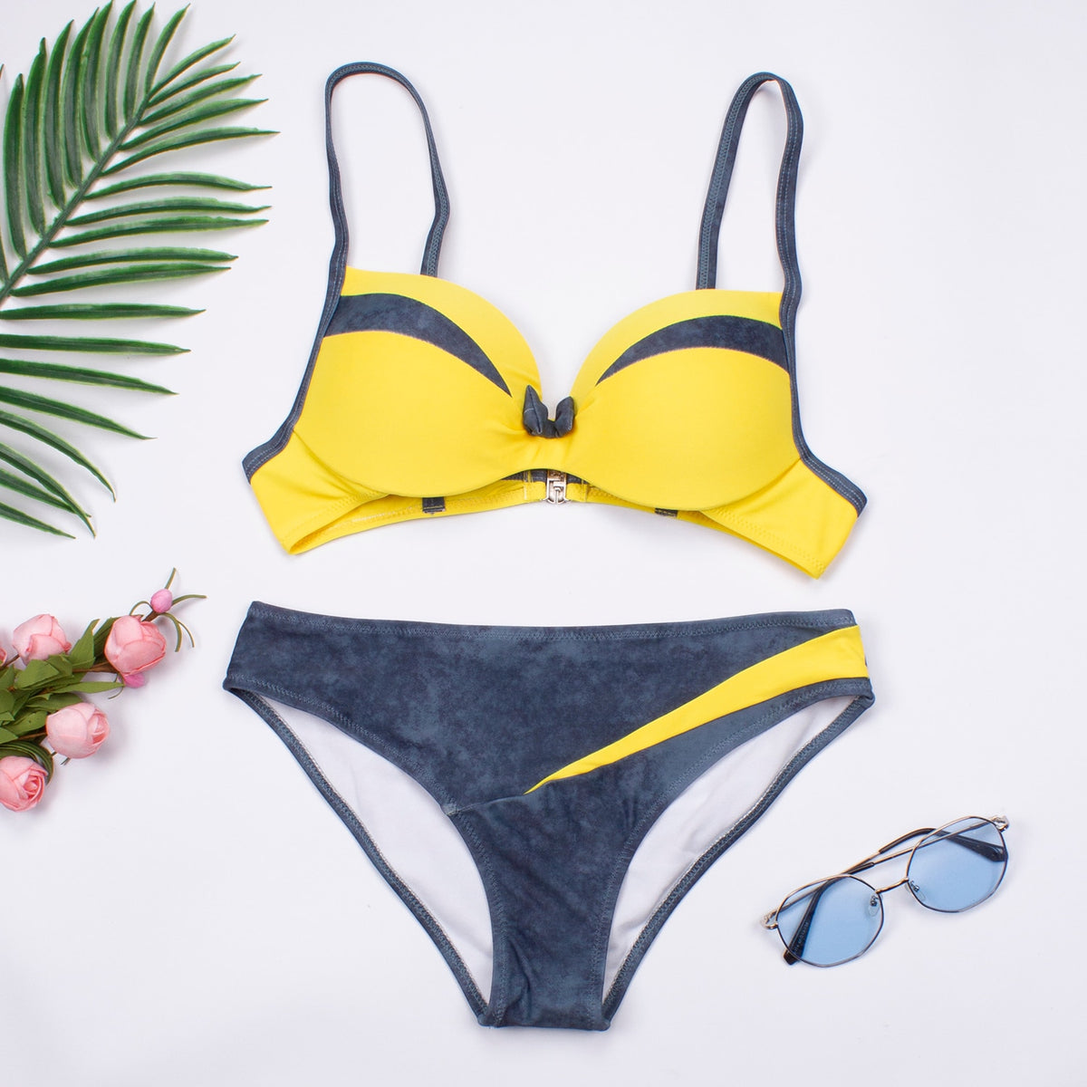 Sexy Padded Underwired Bandeau Low-Waist Bikini and Bathing Suit