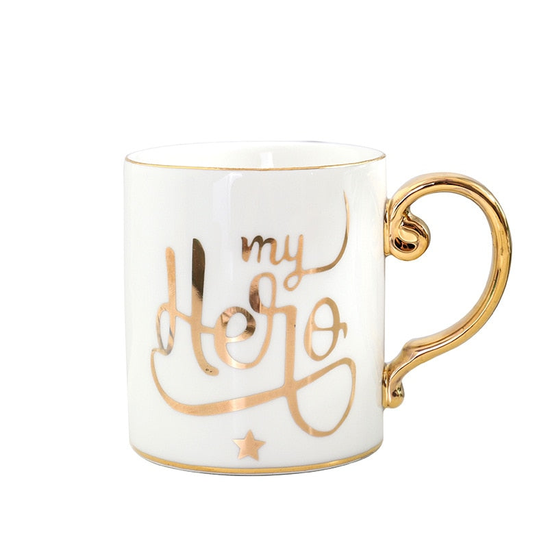 Abstract Collection Single Layered Nordic Style Gold Handle Ceramic Coffee/Tea Mugs