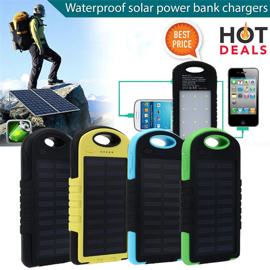 20,000MAH Portable Waterproof Solar Charger Dual USB External Battery Power Bank For Cell Phone Accessories USB Cable