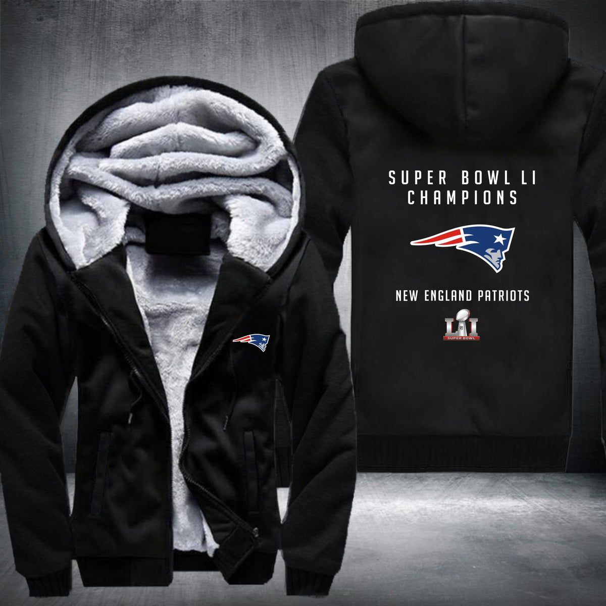 NFL SUPER BOWL LI CHAMPIONS NEW ENGLAND PATRIOTS THICK FLEECE JACKET