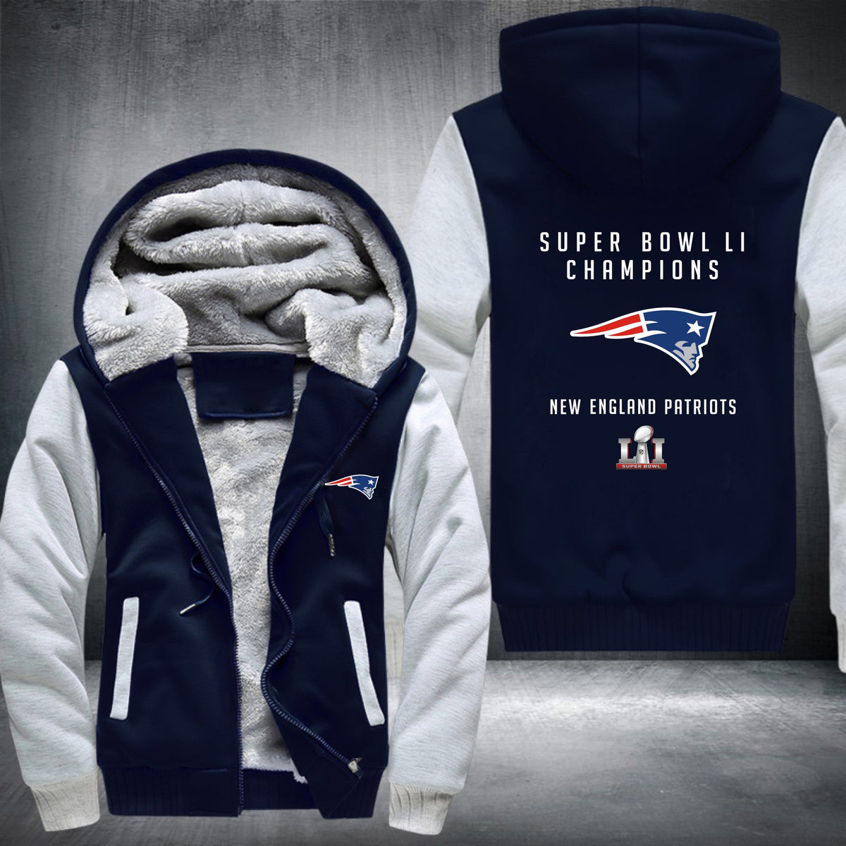 NFL SUPER BOWL LI CHAMPIONS NEW ENGLAND PATRIOTS THICK FLEECE JACKET