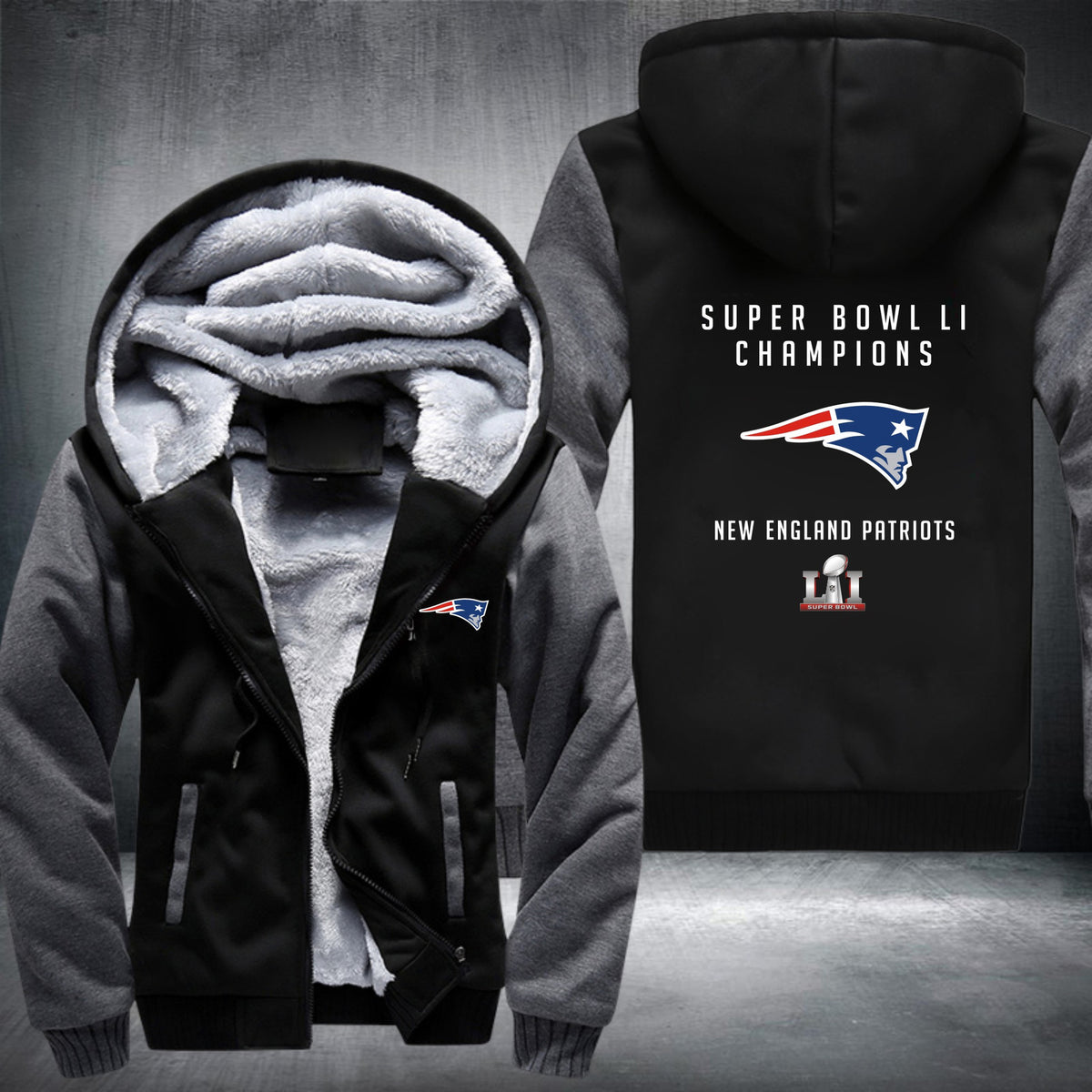 NFL SUPER BOWL LI CHAMPIONS NEW ENGLAND PATRIOTS THICK FLEECE JACKET