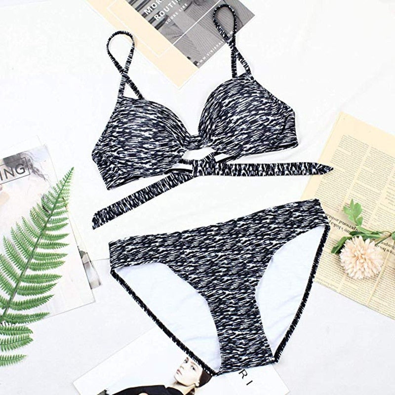 Underwire Mid-waist Bandage Bikini Swimwear