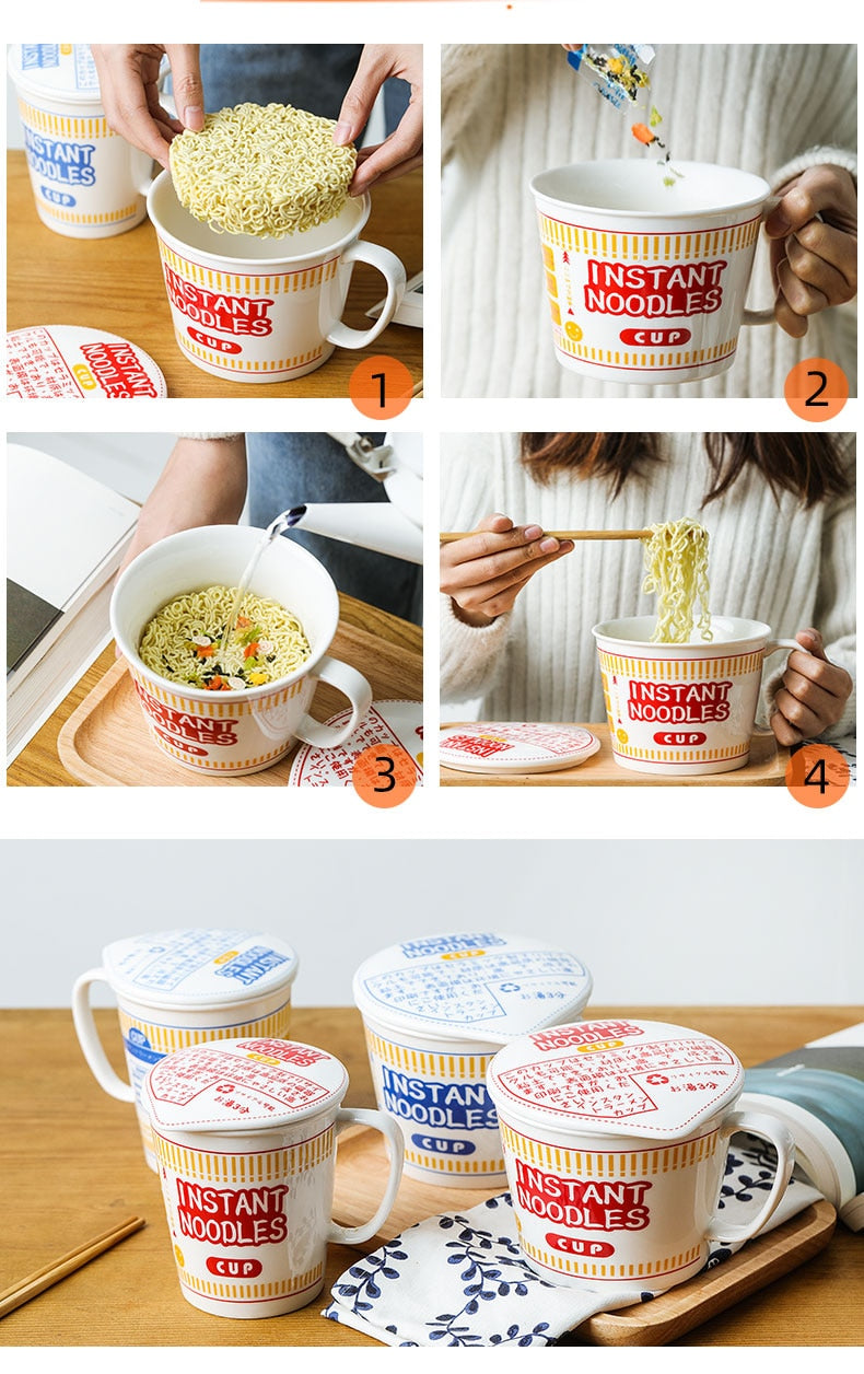 Large Pigmented Ceramic Mugs (Dormitory Bowls) with Lid - Ideal for Students