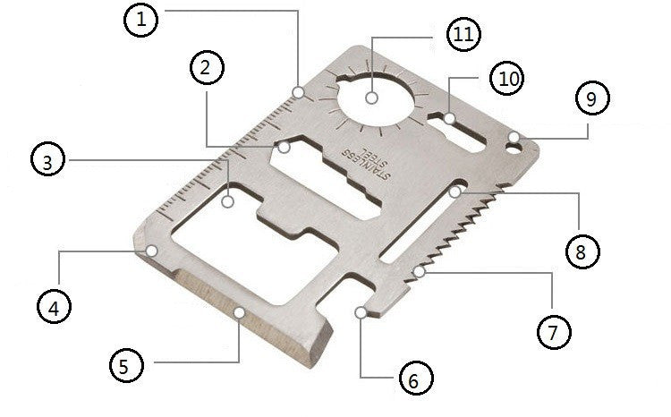 11 in 1 Multifunction Outdoor Hunting Survival Camping Pocket Military Credit Card Knife Multitool