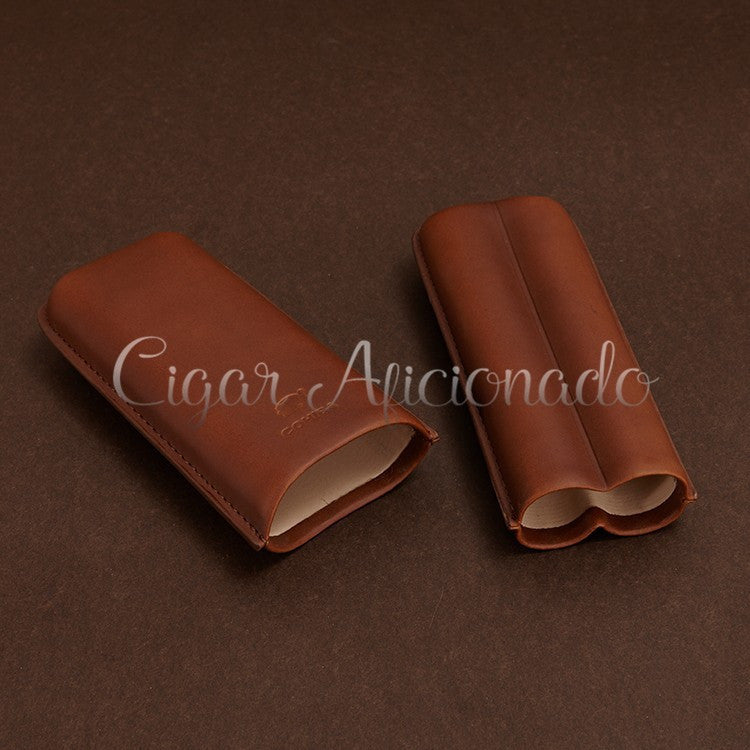Gorgeous Portable Brown Leather Cigar Case Travel Holder 2 Cigar Tubes with Black Gift Box