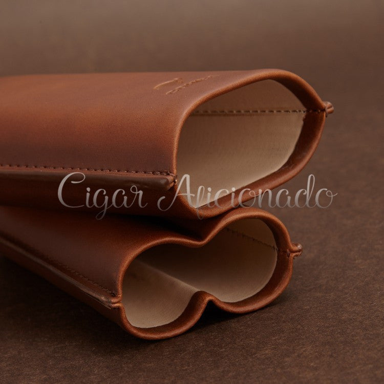 Gorgeous Portable Brown Leather Cigar Case Travel Holder 2 Cigar Tubes with Black Gift Box