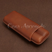 Thumbnail for Gorgeous Portable Brown Leather Cigar Case Travel Holder 2 Cigar Tubes with Black Gift Box