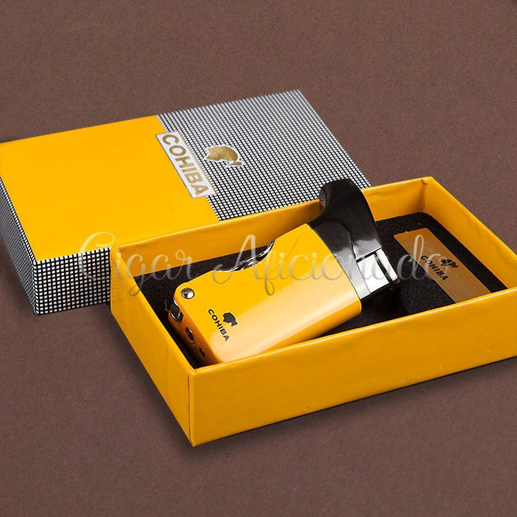 COHIBA Brand New High Quality Pocket Size Metal Windproof Torch Jet Flame Butane Gas Cigarette Cigar Lighter W/ Double Cigar Punch
