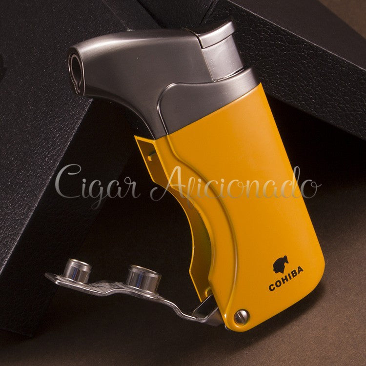 COHIBA Brand New High Quality Pocket Size Metal Windproof Torch Jet Flame Butane Gas Cigarette Cigar Lighter W/ Double Cigar Punch