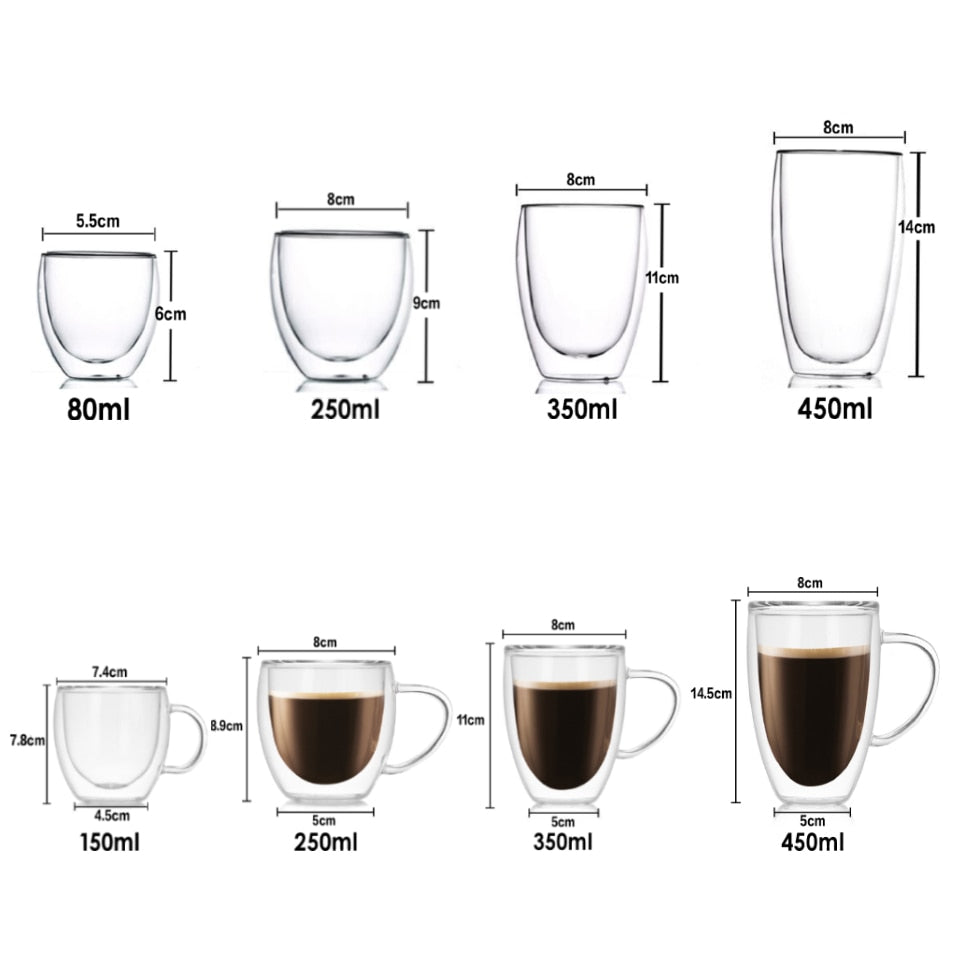 Heat Resistant Borosilicate Double-Wall Glass Mugs