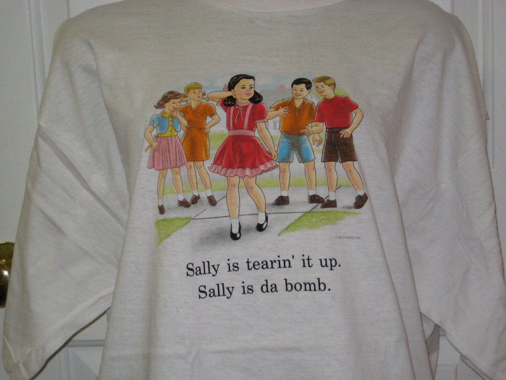 Childhood Sally is Tearin it Up, Sally is Da Bomb Adult White Tshirt - TshirtNow.net - 4