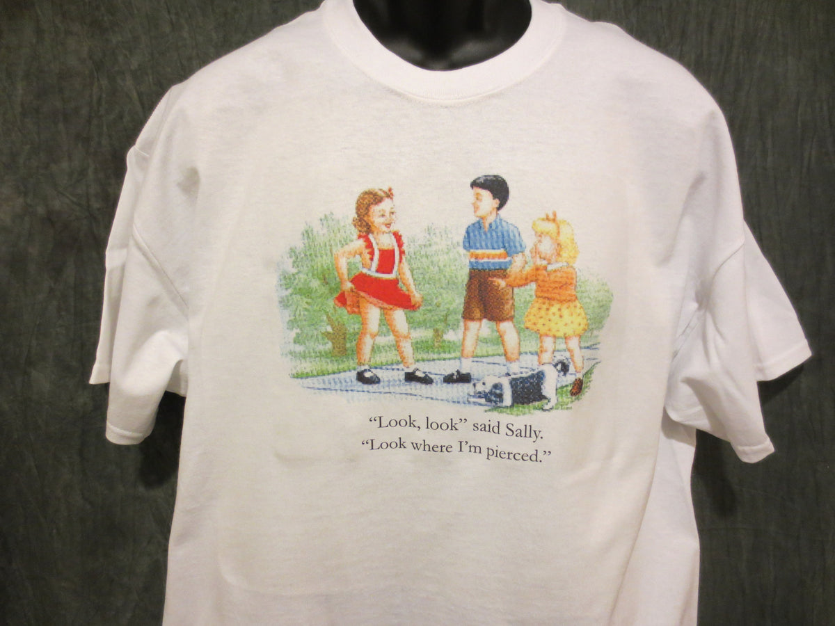 Childhood Look Where i'm Pierced Said Sally White Tshirt - TshirtNow.net - 4