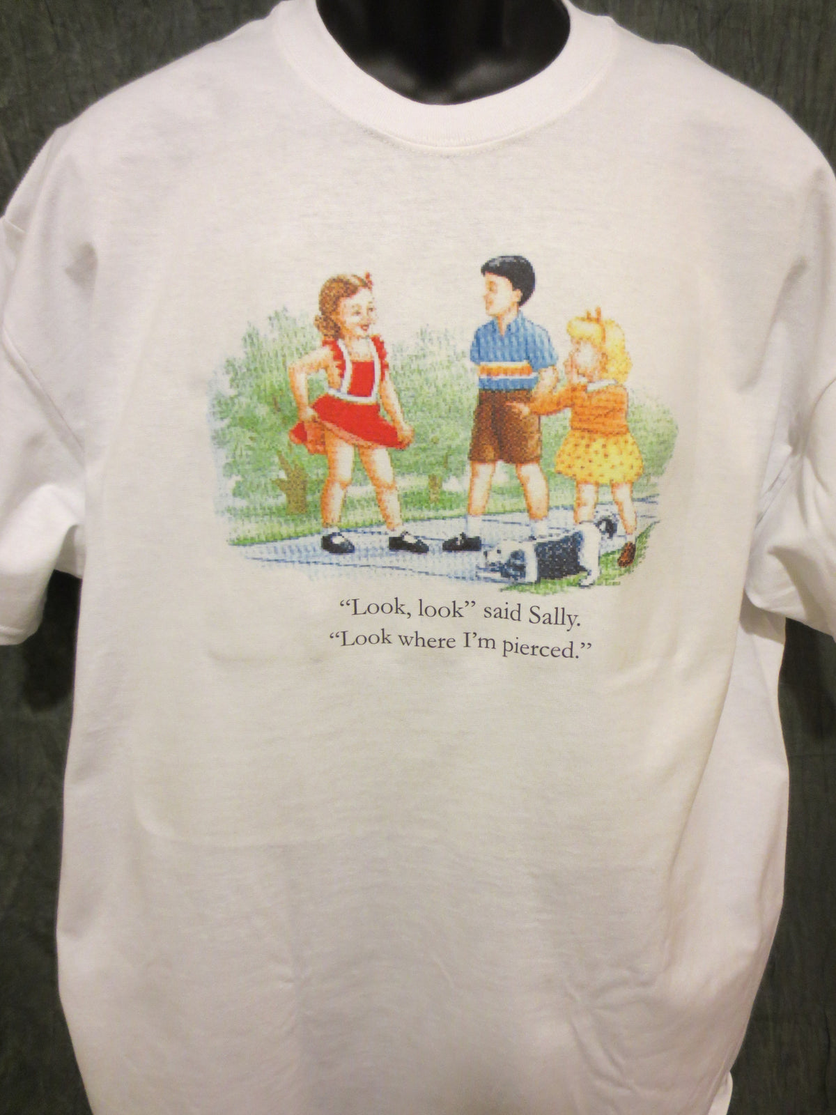 Childhood Look Where i'm Pierced Said Sally White Tshirt - TshirtNow.net - 2