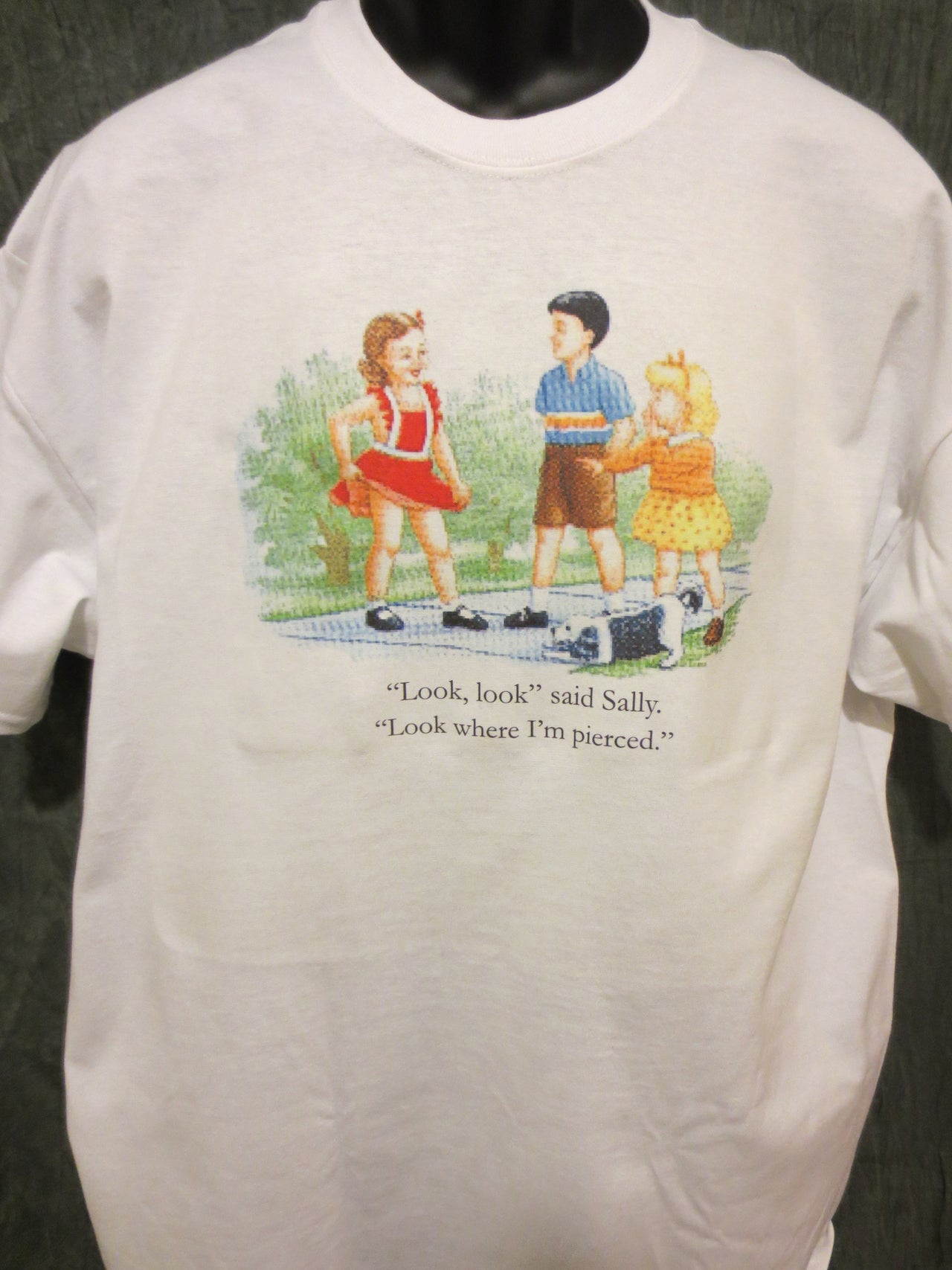 Childhood Look Where i'm Pierced Said Sally White Tshirt - TshirtNow.net - 2