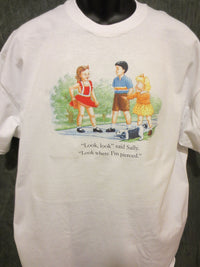 Thumbnail for Childhood Look Where i'm Pierced Said Sally White Tshirt - TshirtNow.net - 2