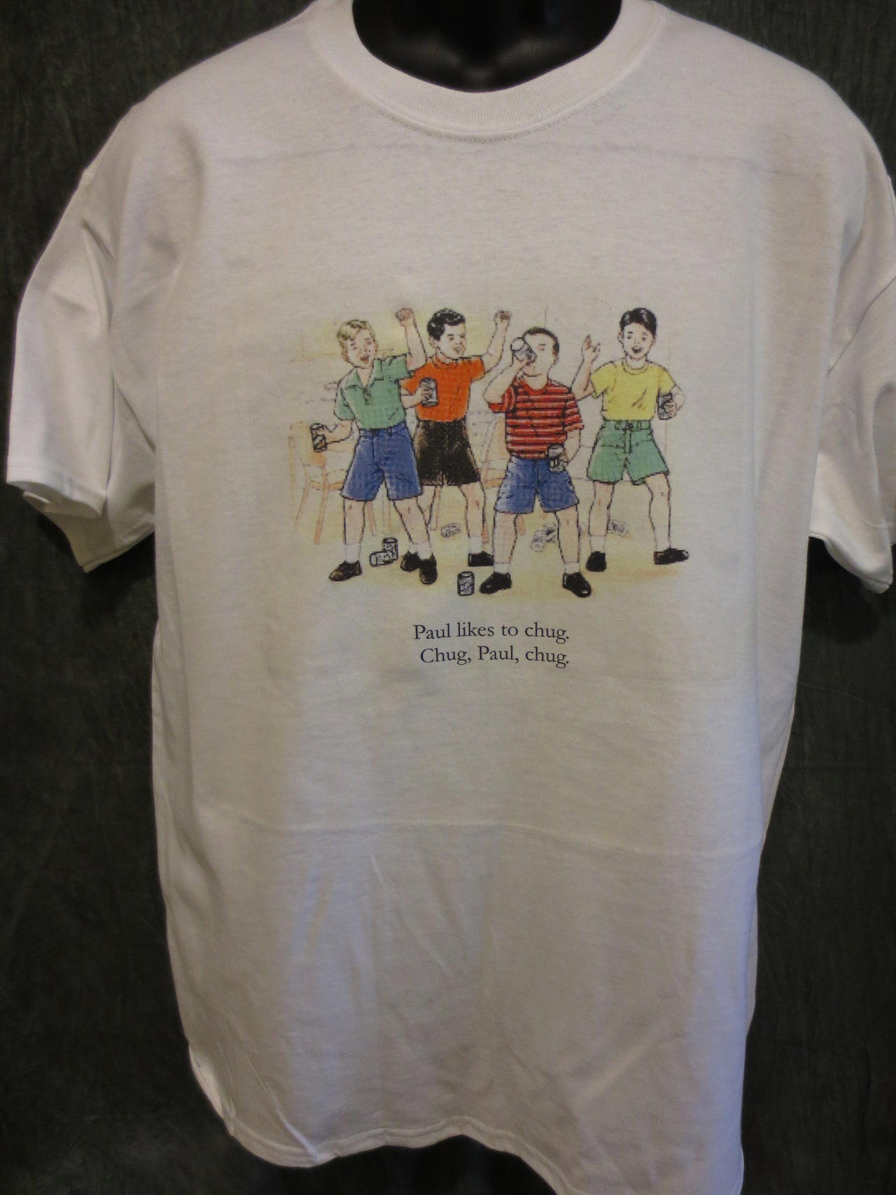 Childhood Paul Likes To Chug. Chug, Paul, Chug. White Tshirt - TshirtNow.net - 2