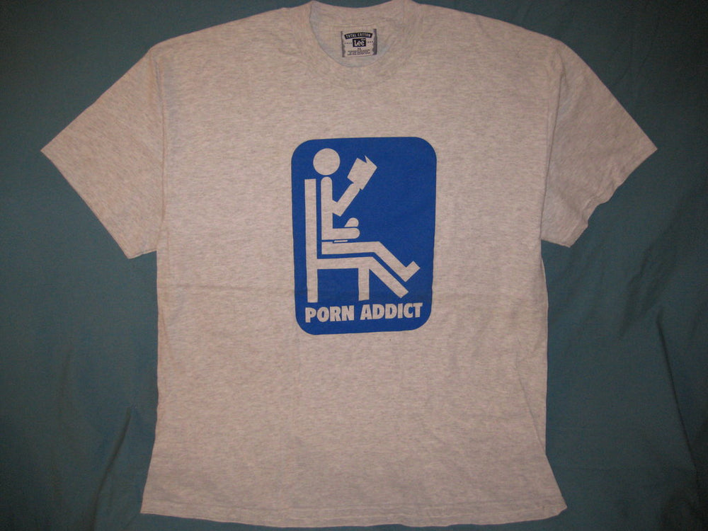 Porn Addict Adult Grey Size XL Extra Large Tshirt - TshirtNow.net - 1