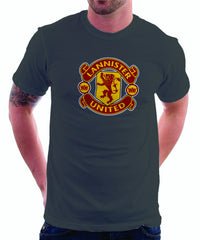Thumbnail for LIMITED EDITION: Game of Thrones Manchester United Logo Parody Spoof t-shirt: House Lannister United Logo on Grey Colored Tshirt - TshirtNow.net - 1