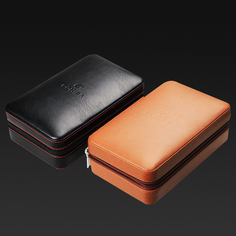 Luxury Cohiba Cigar Box Humidor Case Genuine Leather Wood Cabinet Travel Storage Box 4pcs Include Cutter (No Lighter)