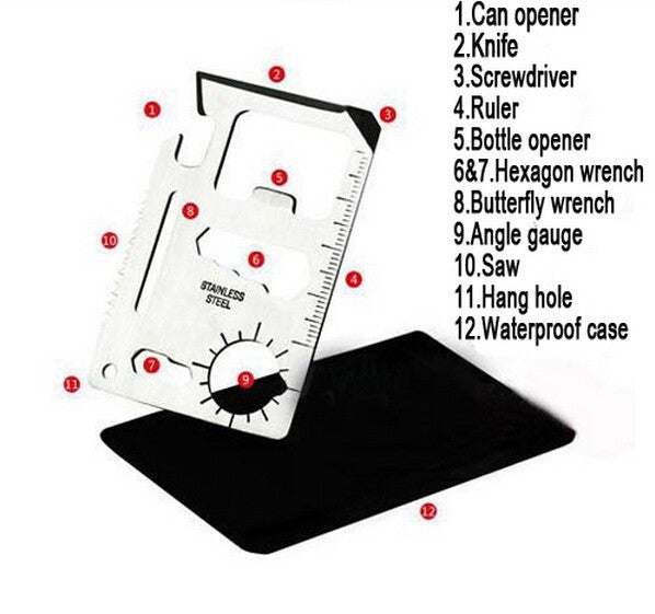 11 in 1 Multifunction Outdoor Hunting Survival Camping Pocket Military Credit Card Knife Multitool