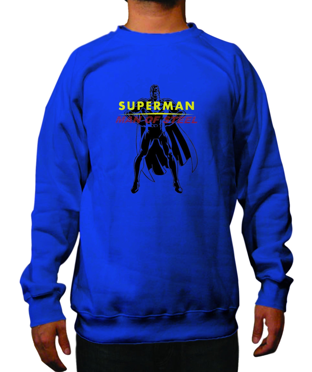 Superman Man Of Steel Standing Logo on Blue Crewneck for Men - TshirtNow.net - 1