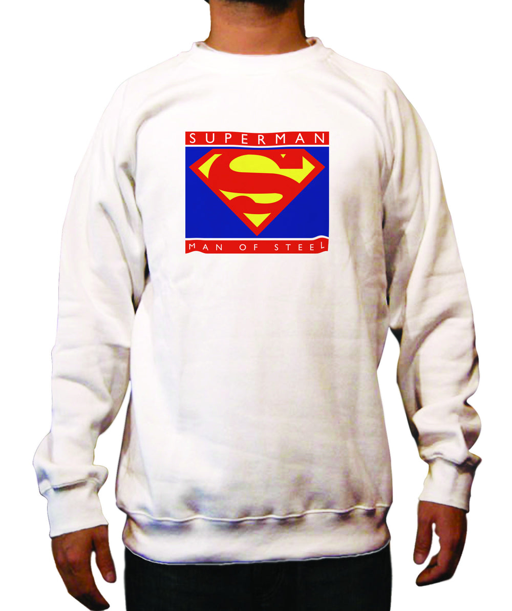 Superman Man of Steel Block Logo on White Crewneck for Men - TshirtNow.net - 1