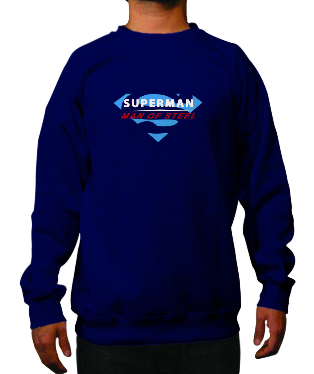 Superman Man of Steel Logo on Navy Colored Fitted Crewneck for Men - TshirtNow.net - 1