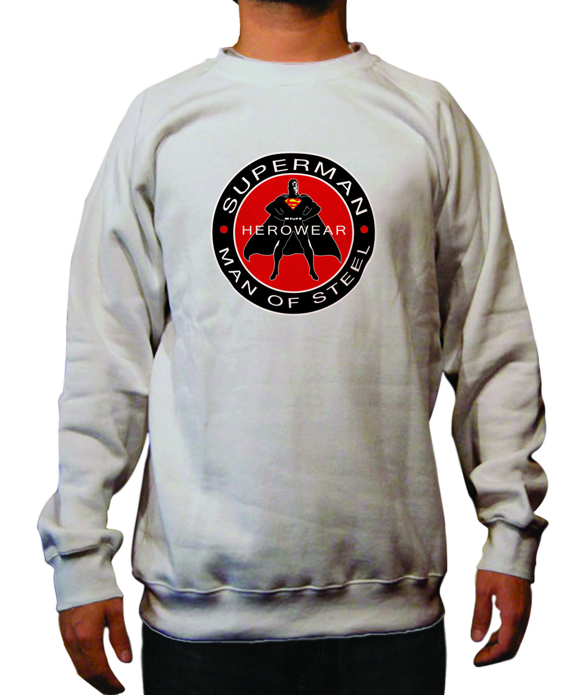 Superman Man Of Steel Herowear Round Logo on Ash Gray Crewneck - TshirtNow.net - 1