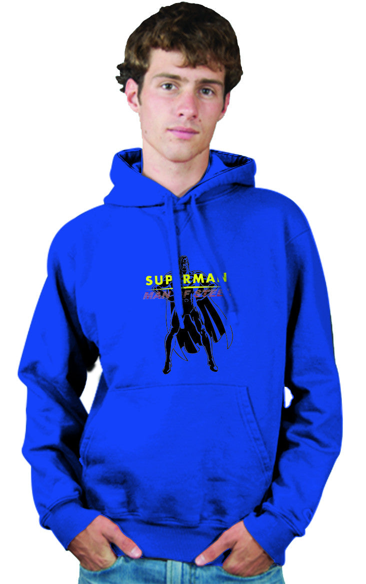 Superman Man Of Steel Standing Figure Logo on Blue Hoodie for Men - TshirtNow.net - 1