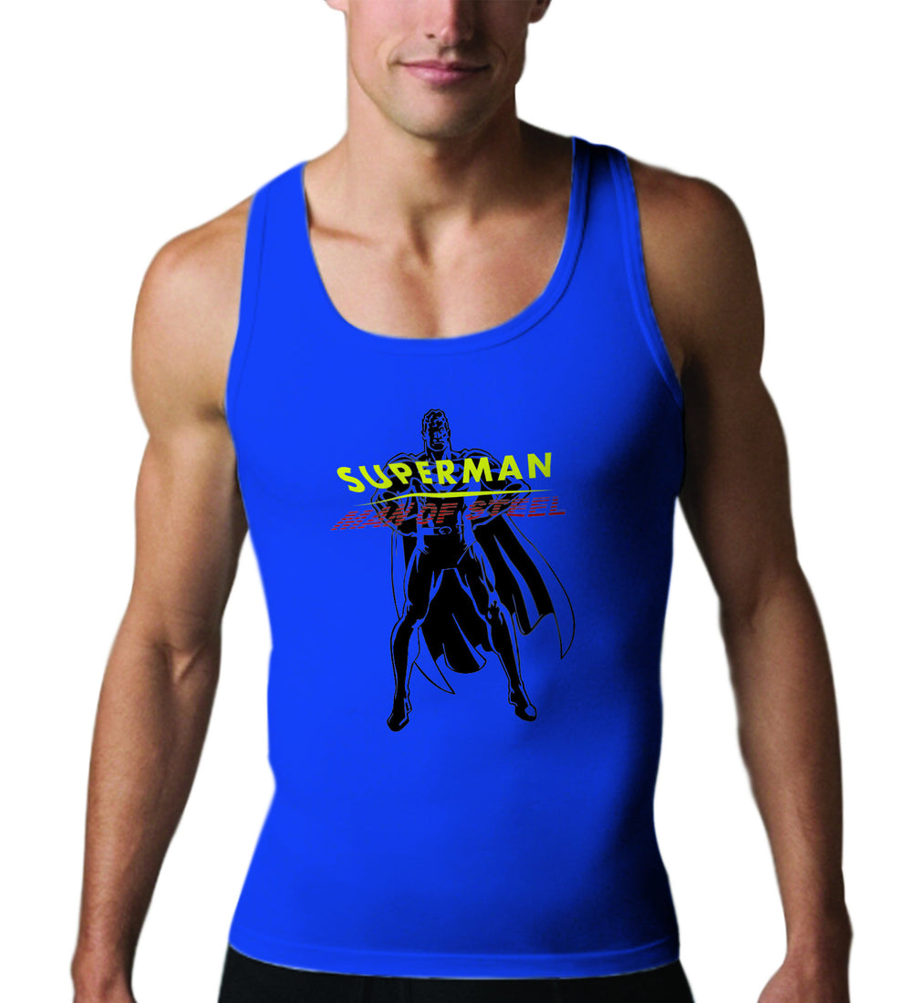 Superman Man Of Steel Standing Figure Logo on Blue Tank Top for Men - TshirtNow.net - 1