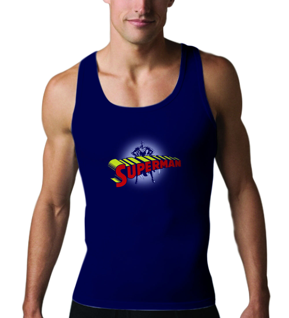 Superman Standing Figure Logo on Navy Tank top - TshirtNow.net - 1