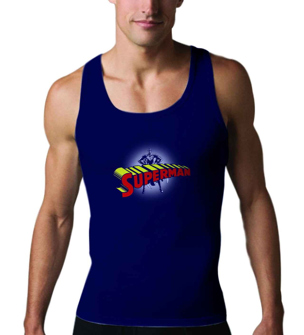 Superman Standing Figure Logo on Navy Tank top - TshirtNow.net - 1