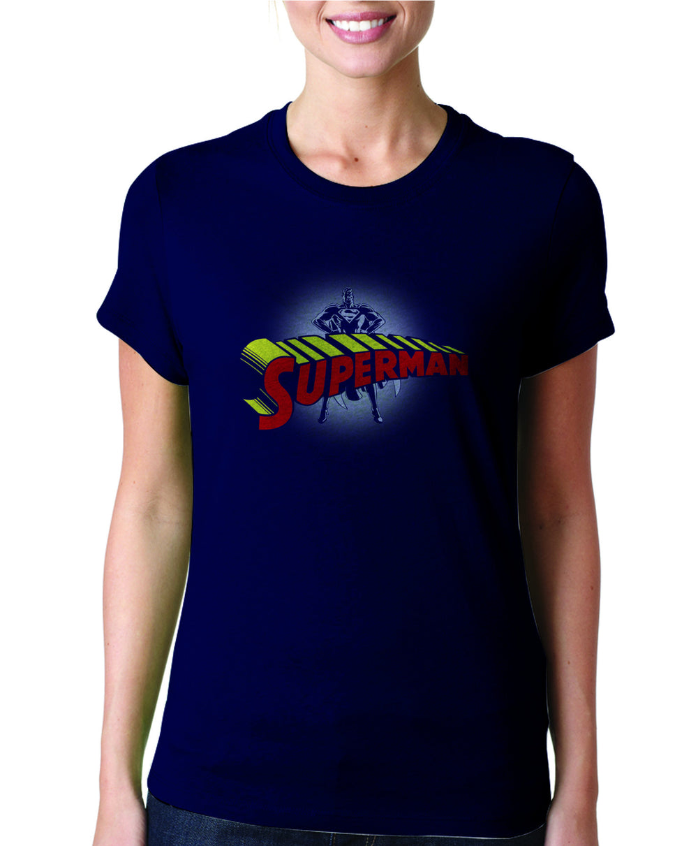 Superman Logo on Dark Navy Colored Tshirt for Women - TshirtNow.net - 1