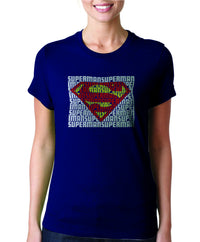 Thumbnail for Superman Man of Steel Word Art Logo On Navy Tshirt for Women - TshirtNow.net - 1