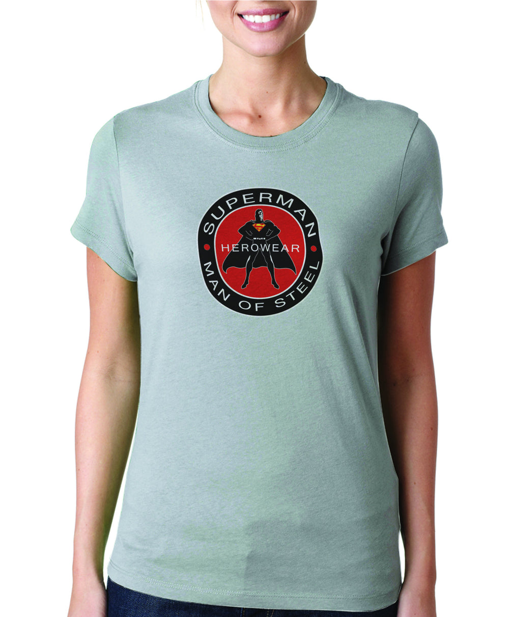 Superman Herowear Round Logo on Ash Gray Fitted Tshirt for Women - TshirtNow.net - 1