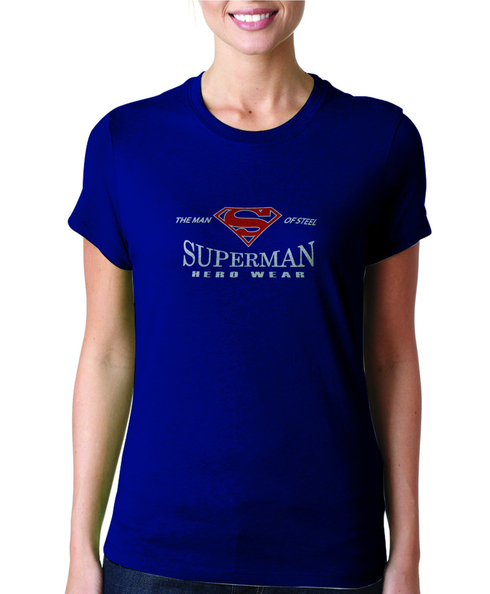 Superman Man Of Steel Hero Wear Logo on Navy Fitted Tshirt for Women - TshirtNow.net - 1