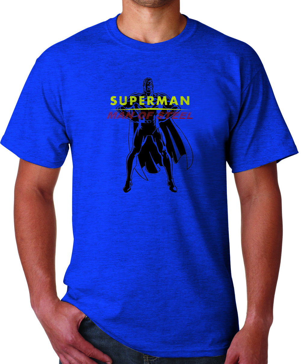 Superman Man Of Steel Standing Figure Logo on Blue Tshirt for Men - TshirtNow.net - 1