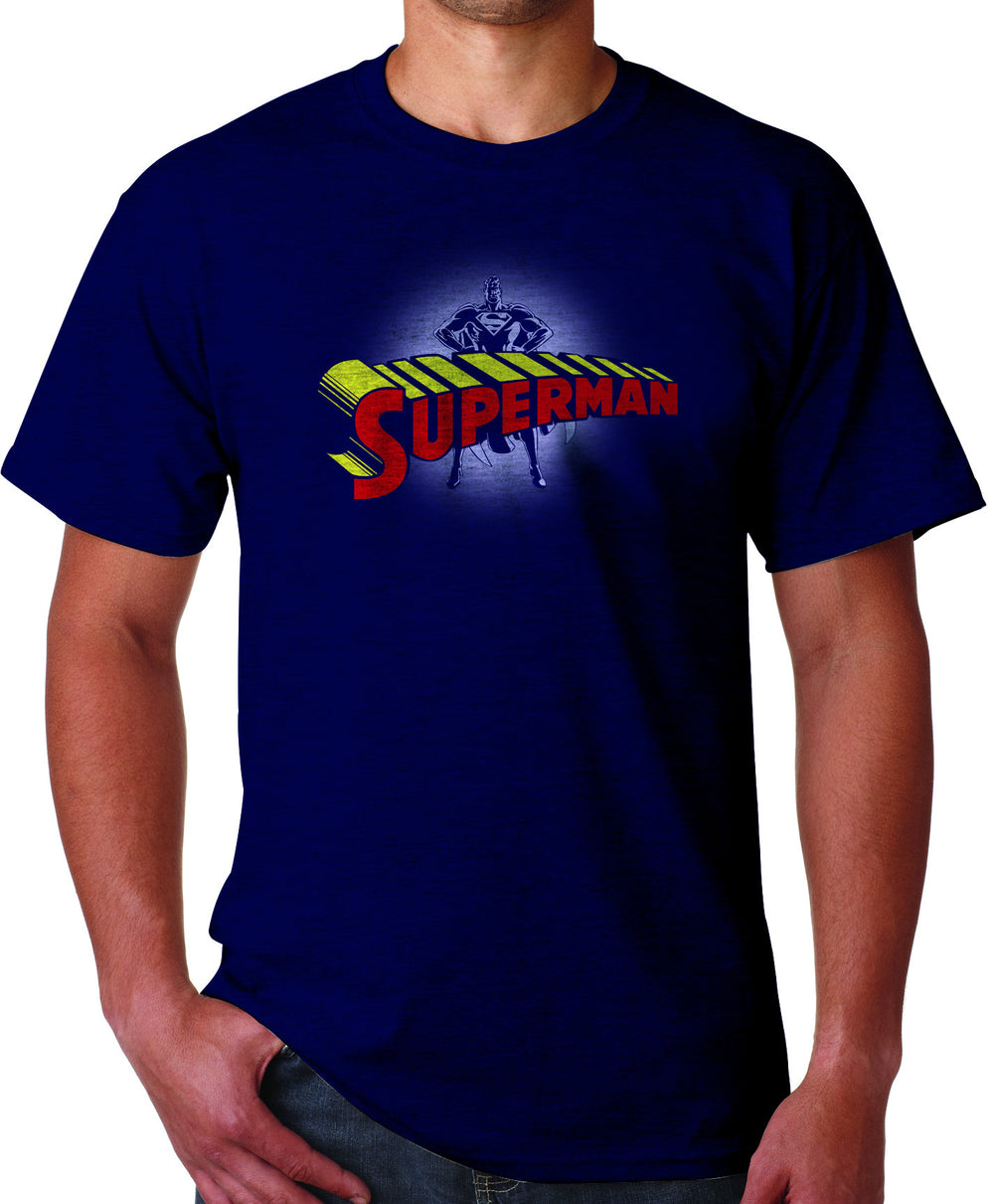Superman Standing Figure Logo on Navy Tshirt for Men - TshirtNow.net - 1