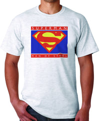 Thumbnail for Superman Man Of Steel Standing Figure Logo on White Colored Tshirt for Men - TshirtNow.net - 1