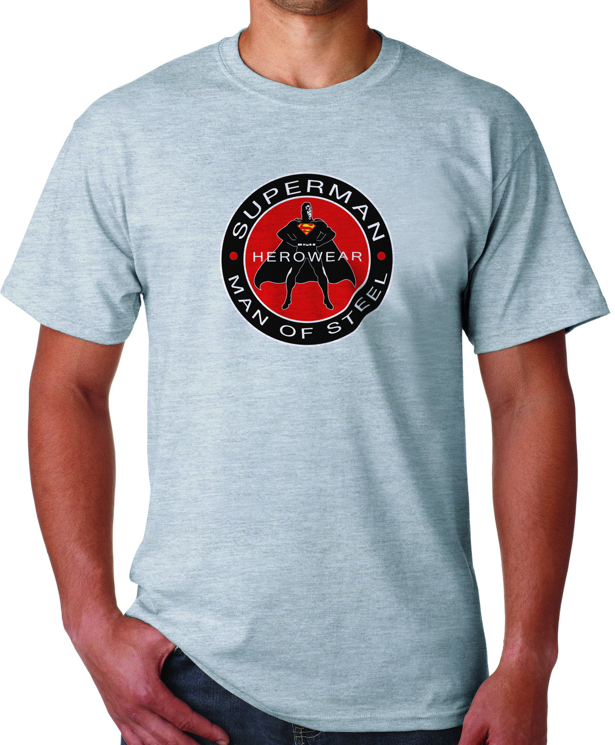 Superman Herowear Round Logo on Ash Gray Fitted Tshirt for Men - TshirtNow.net - 1