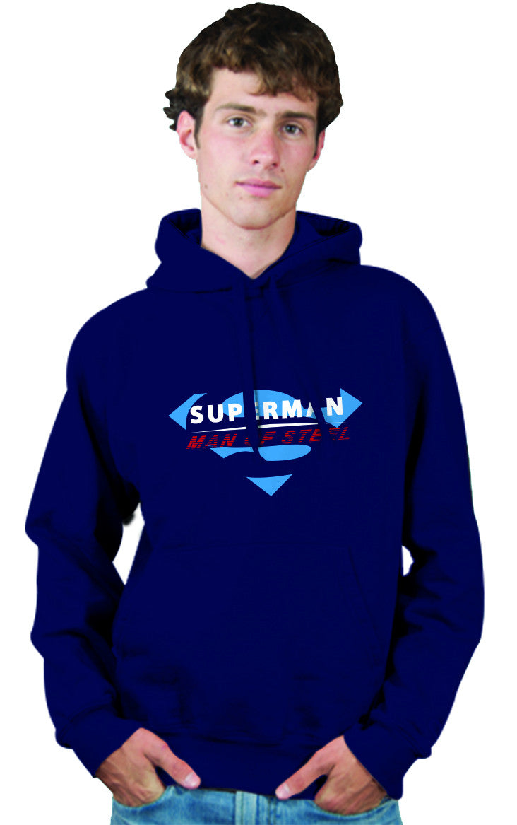 Superman Man Of Steel Standing Figure Logo on Navy Hoodie for Men - TshirtNow.net - 1