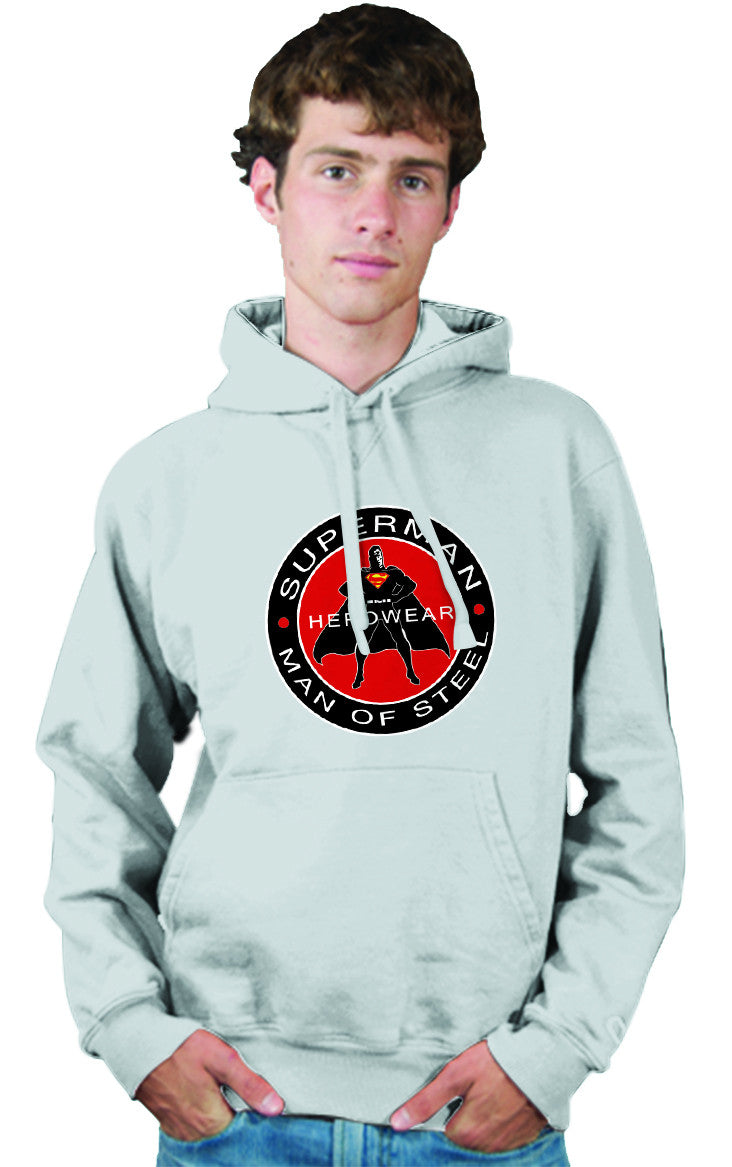 Superman Herowear Round Logo on Ash Gray Hoodie for Men - TshirtNow.net - 1