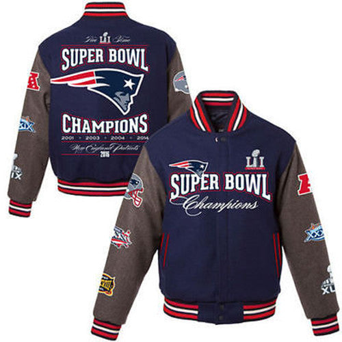 New England Patriots 5-Time Super Bowl Champions Wool Varsity Jacket